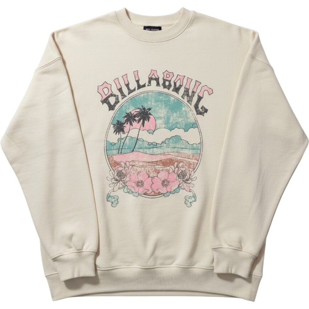 Billabong Sweatshirt Womens Medium Vintage Surf Graphic Cotton Cream Relaxed Fit